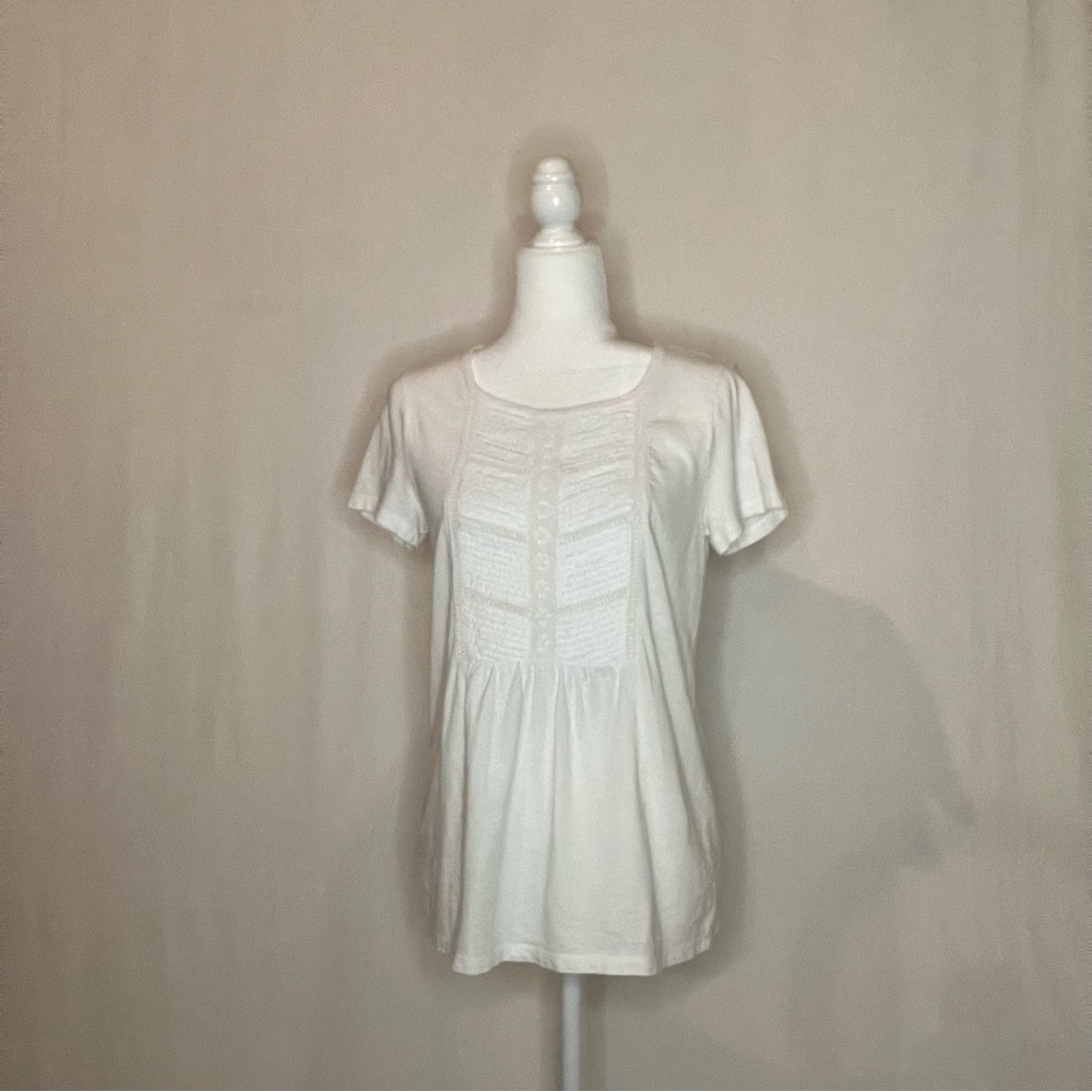 Talbots Women's White Short Sleeve Top Lace Summer Casual Feminine Sz S